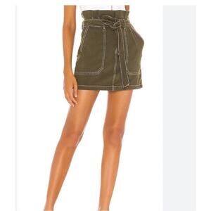 Free People Army Green Cargo Style Belted Paperbag Lyocell Blend Mini Skirt Sz 6